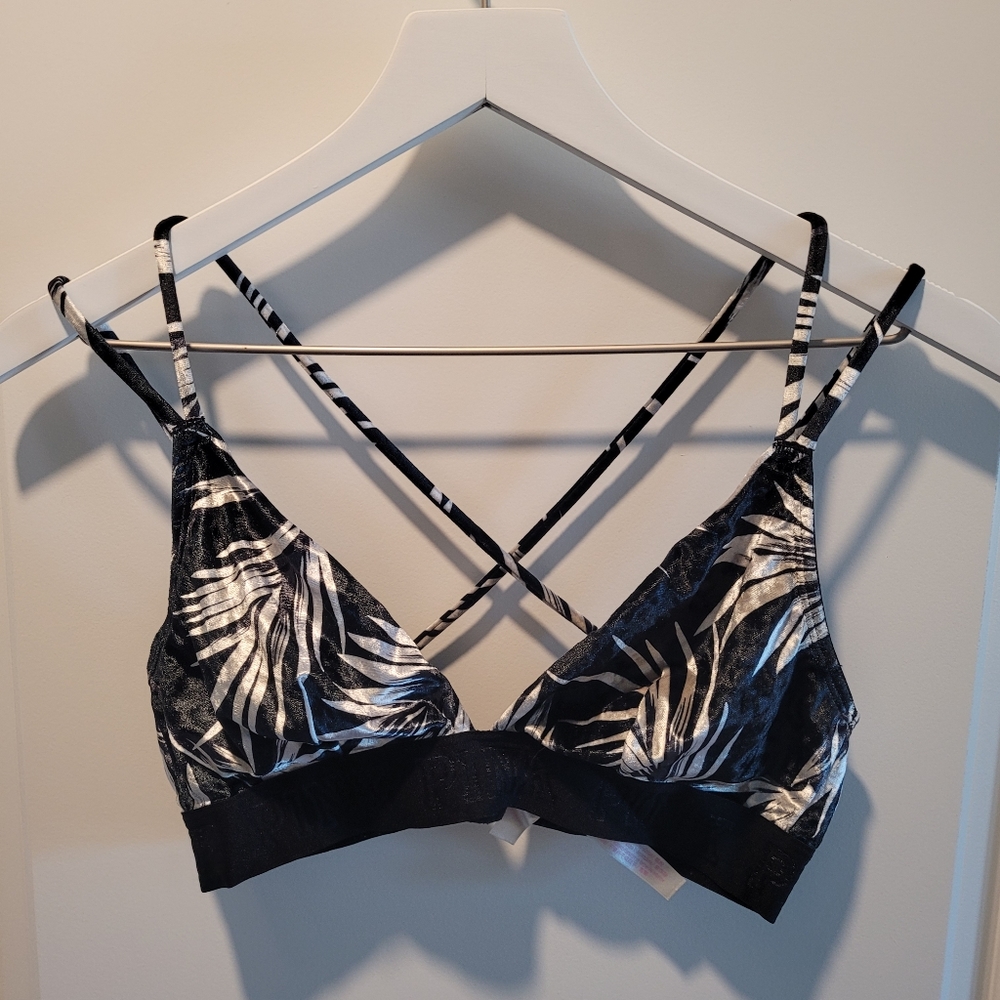 Pink Victoria's secret tropical, black, and white bralette